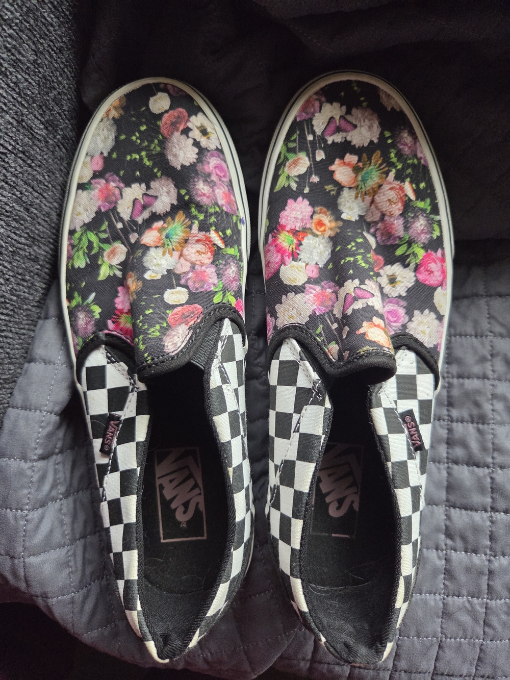 Vans Slip-On Floral & Checkerboard Sneakers - Black Multi